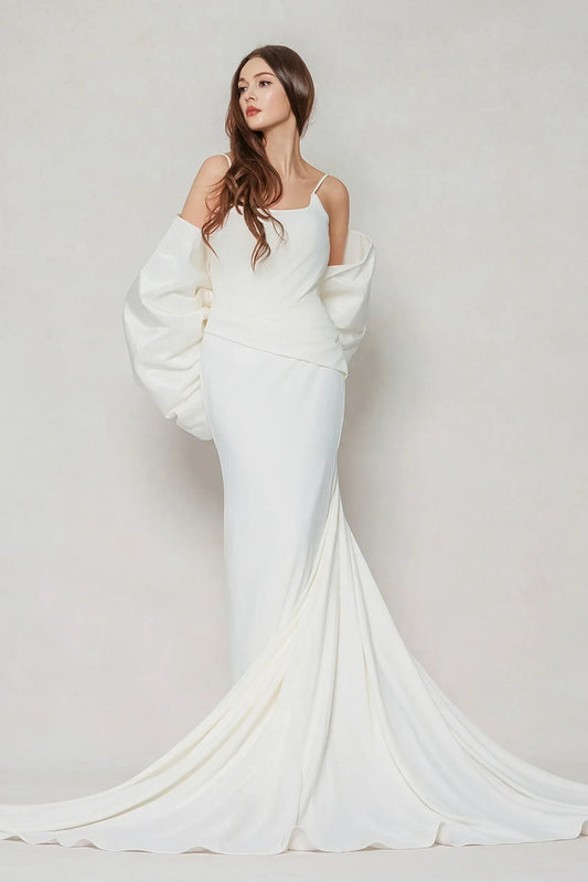 Trumpet-Mermaid Sweep-Brush Train Stretch Satin Wedding Dress CW3594