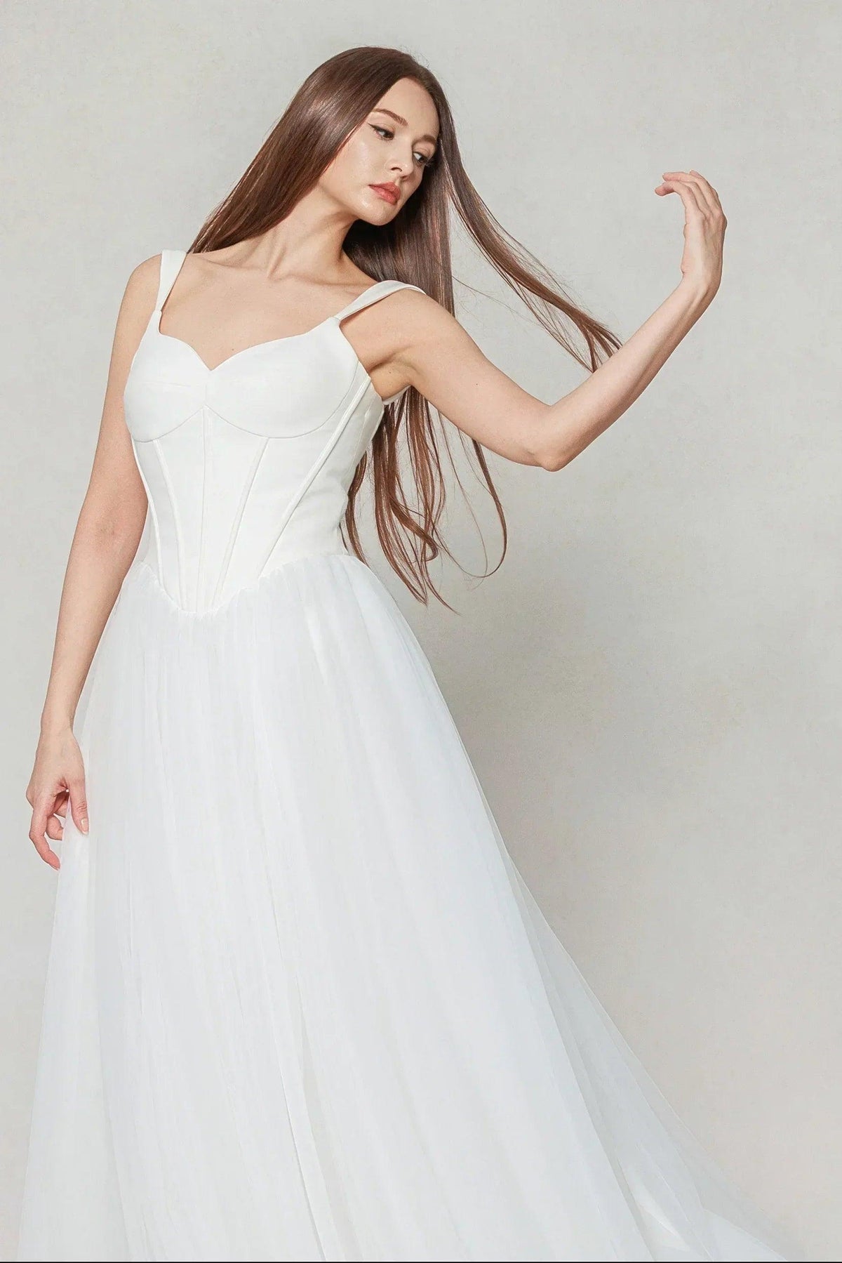A-Line Sweep-Brush Train Stretch Satin Tulle Wedding Dress CW3595 - 45 Days / Ivory / US0-UK2-EUR30 - COCOMELODY