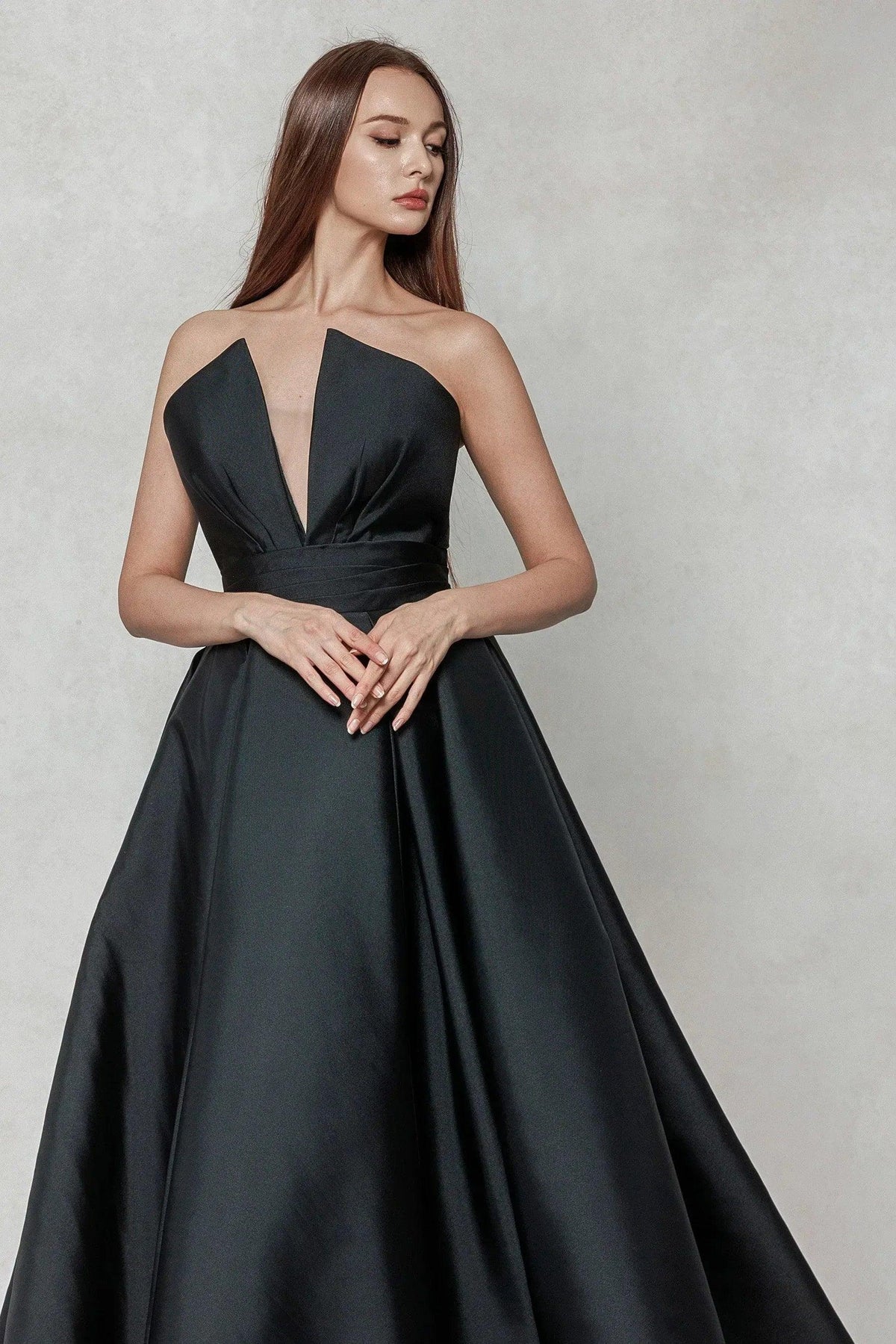 A-Line Court Train Mikado Wedding Dress CW3596 - 45 Days / As Picture:Black/Nude / US0-UK2-EUR30 - COCOMELODY