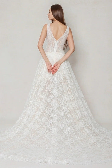 A-Line Court Train Lace Wedding Dress CW3597 - COCOMELODY