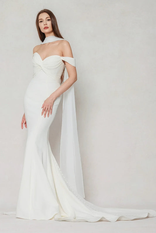 Trumpet-Mermaid Court Train Stretch Satin Wedding Dress CW3600