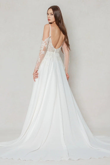 A-Line Court Train Lace Chiffon Wedding Dress CW3602 - COCOMELODY