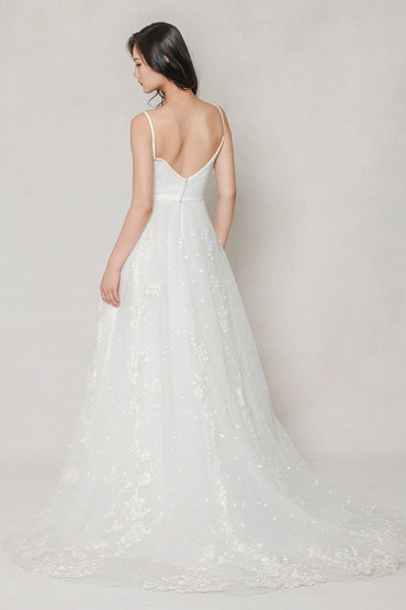 A-Line Court Train Stretch Satin Tulle Wedding Dress CW3603