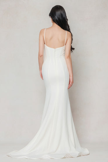 Trumpet-Mermaid Sweep-Brush Train Stretch Satin Wedding Dress CW3605