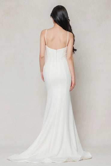 Trumpet-Mermaid Sweep-Brush Train Stretch Satin Wedding Dress CW3605 - COCOMELODY