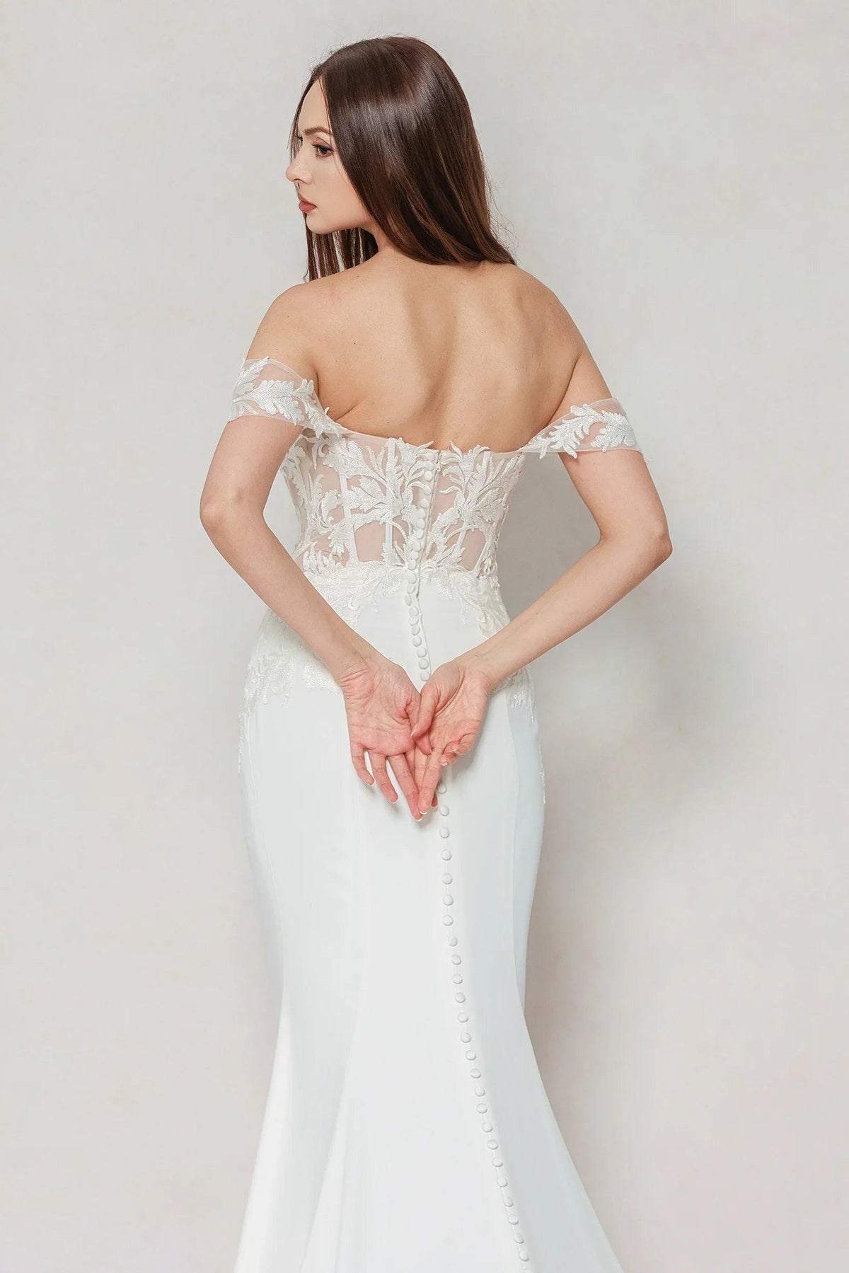 Trumpet-Mermaid Chapel Train Stretch Satin Wedding Dress CW3606 - 45 Days / As Picture:Ivory/Nude / US0-UK2-EUR30 - COCOMELODY