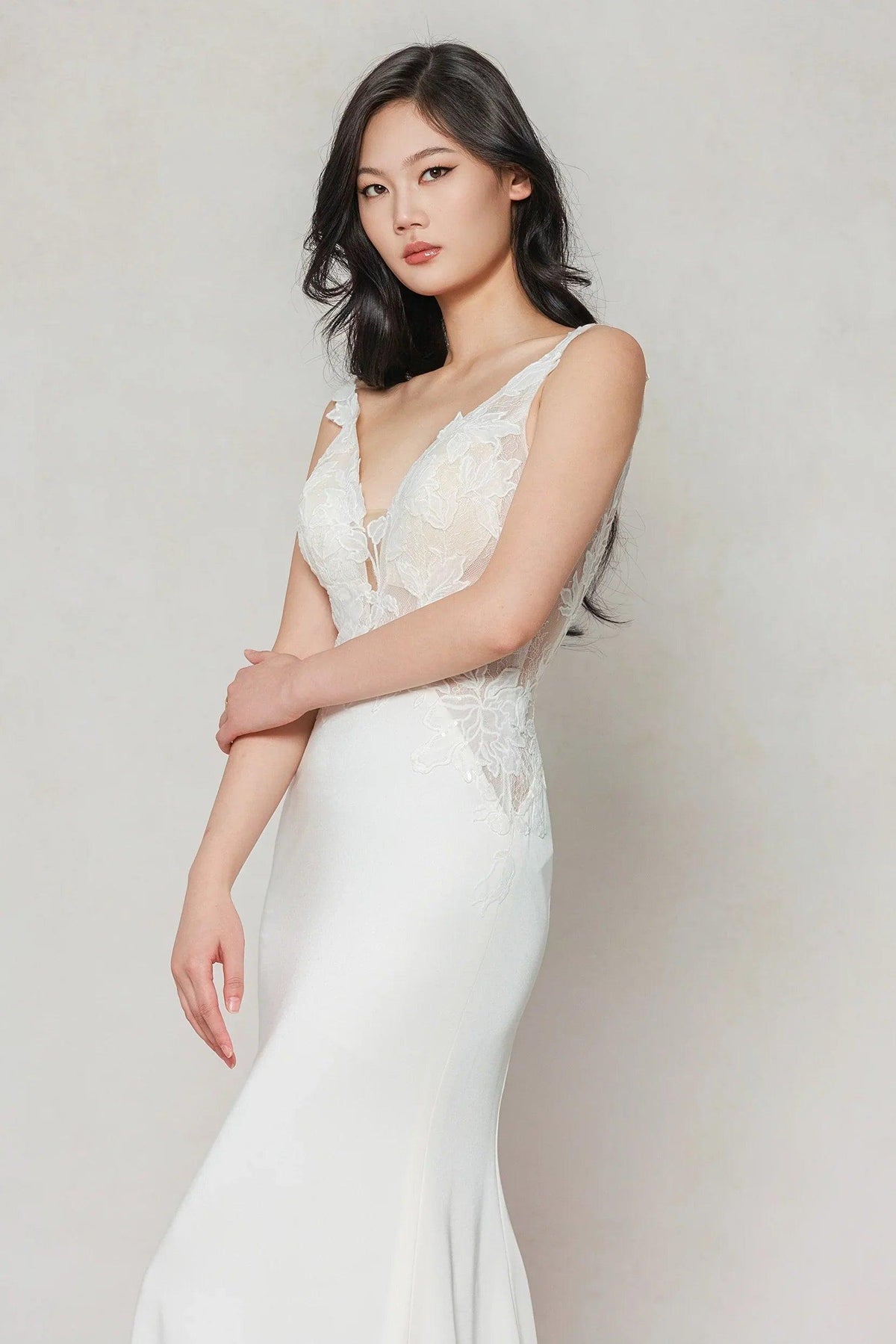 Trumpet-Mermaid Chapel Train Stretch Satin Wedding Dress CW3607 - 45 Days / As Picture:Ivory/Nude / US0-UK2-EUR30 - COCOMELODY