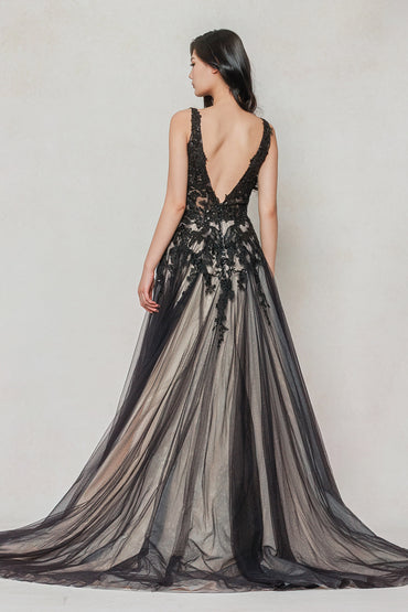 A-Line Sweep-Brush Train Tulle Wedding Dress CW3608