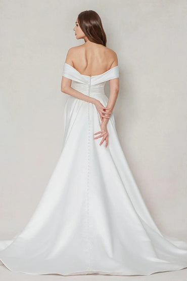 A-Line Court Train Satin Wedding Dress CW3609 - COCOMELODY