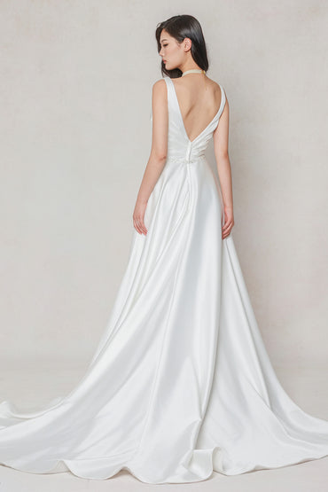 A-Line Court Train Satin Wedding Dress CW3610