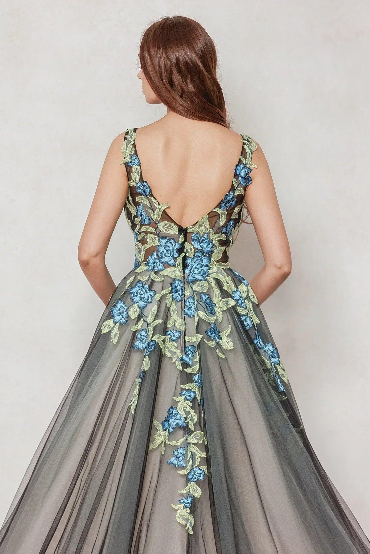 A-Line Sweep-Brush Train Tulle Wedding Dress CW3611 - 45 Days / As Picture:Black/Nude / US0-UK2-EUR30 - COCOMELODY