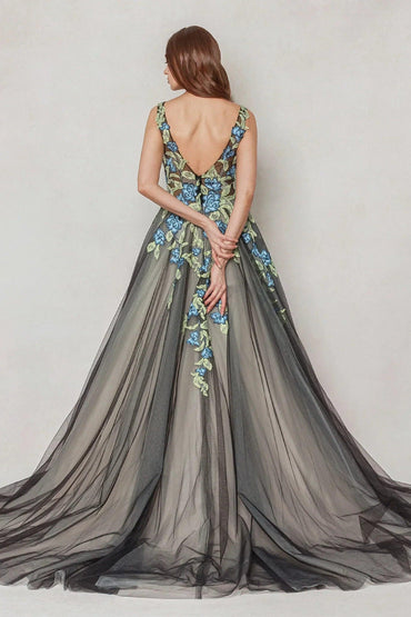A-Line Sweep-Brush Train Tulle Wedding Dress CW3611 - COCOMELODY