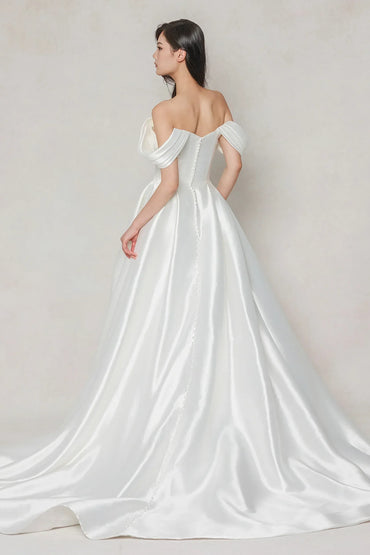 A-Line Court Train Satin Wedding Dress CW3612 - COCOMELODY