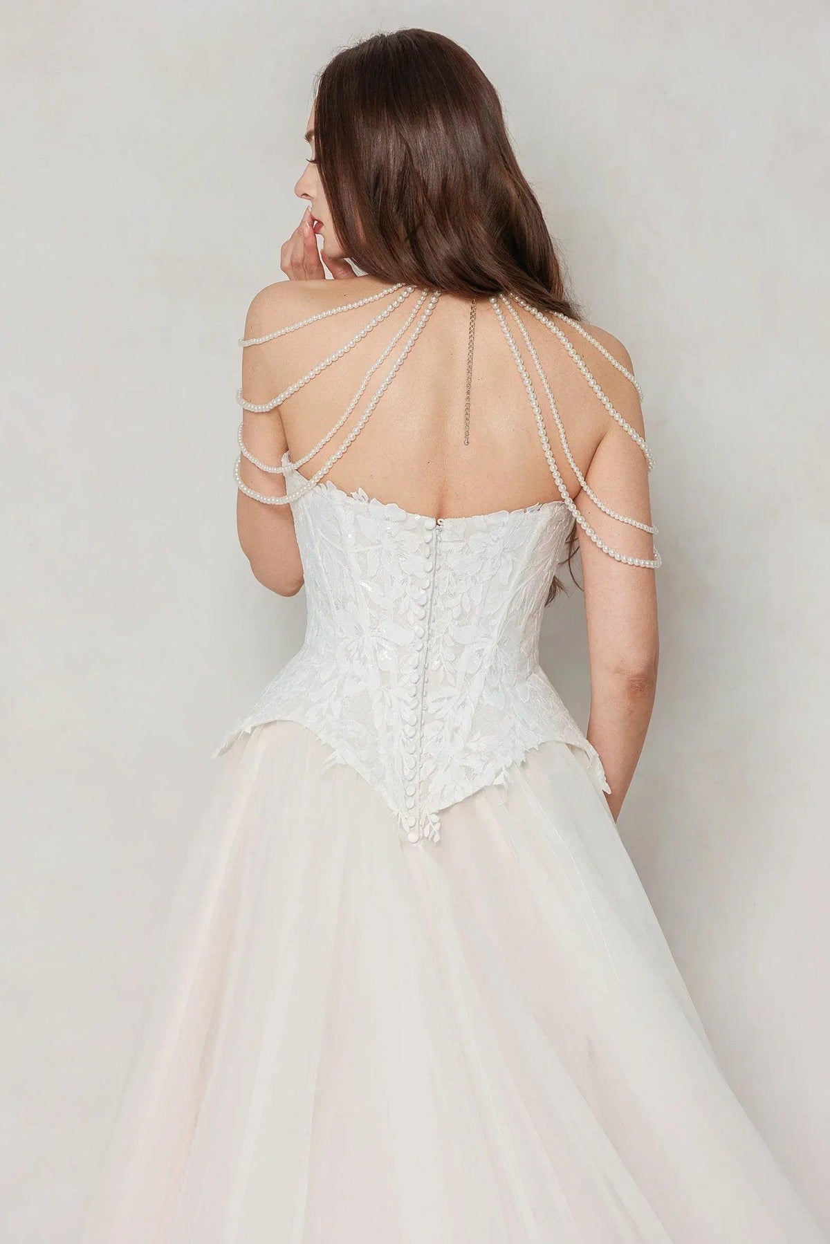 A-Line Court Train Tulle Wedding Dress CW3613 - 45 Days / As Picture:Ivory/Medium Nude / US0-UK2-EUR30 - COCOMELODY