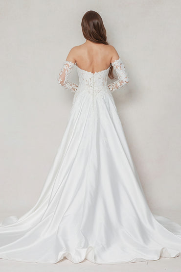 A-Line Court Train Satin Wedding Dress CW3615