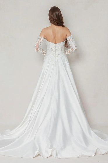 A-Line Court Train Satin Wedding Dress CW3615 - COCOMELODY