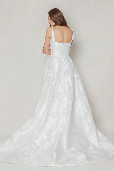 A-Line Court Train Jacquard Satin Wedding Dress CW3621 - COCOMELODY