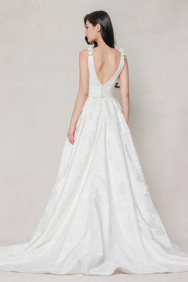 A-Line Court Train Jacquard Satin Wedding Dress CW3622