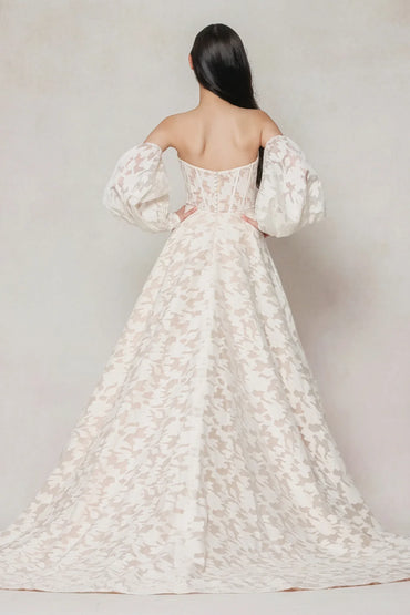 A-Line Court Train Gauze Broche Wedding Dress CW3624 - COCOMELODY