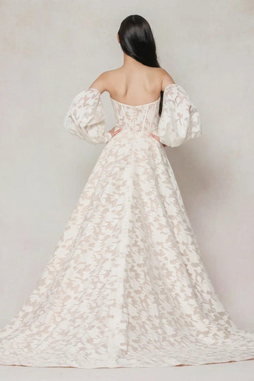 A-Line Court Train Gauze Broche Wedding Dress CW3624 - COCOMELODY