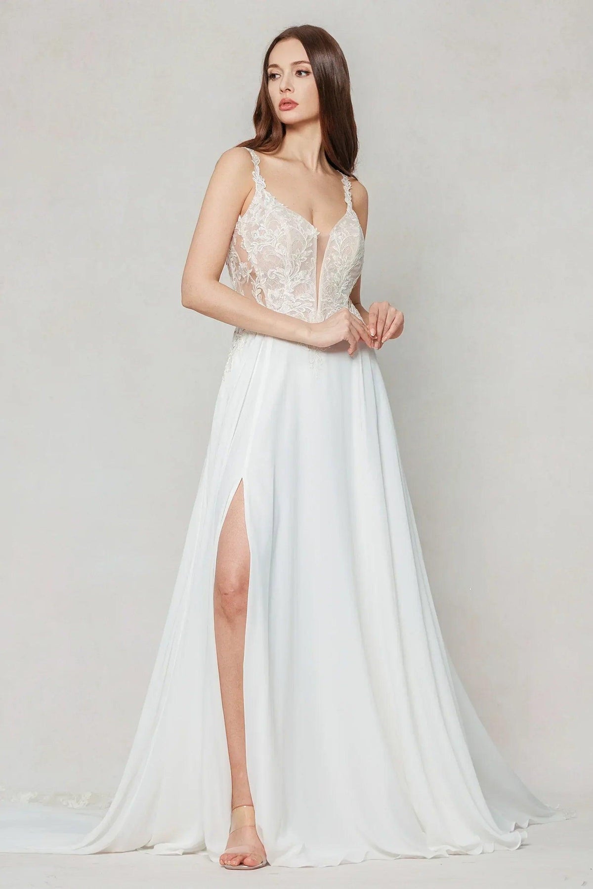 A-Line Court Train Chiffon Wedding Dress CW3625 - COCOMELODY