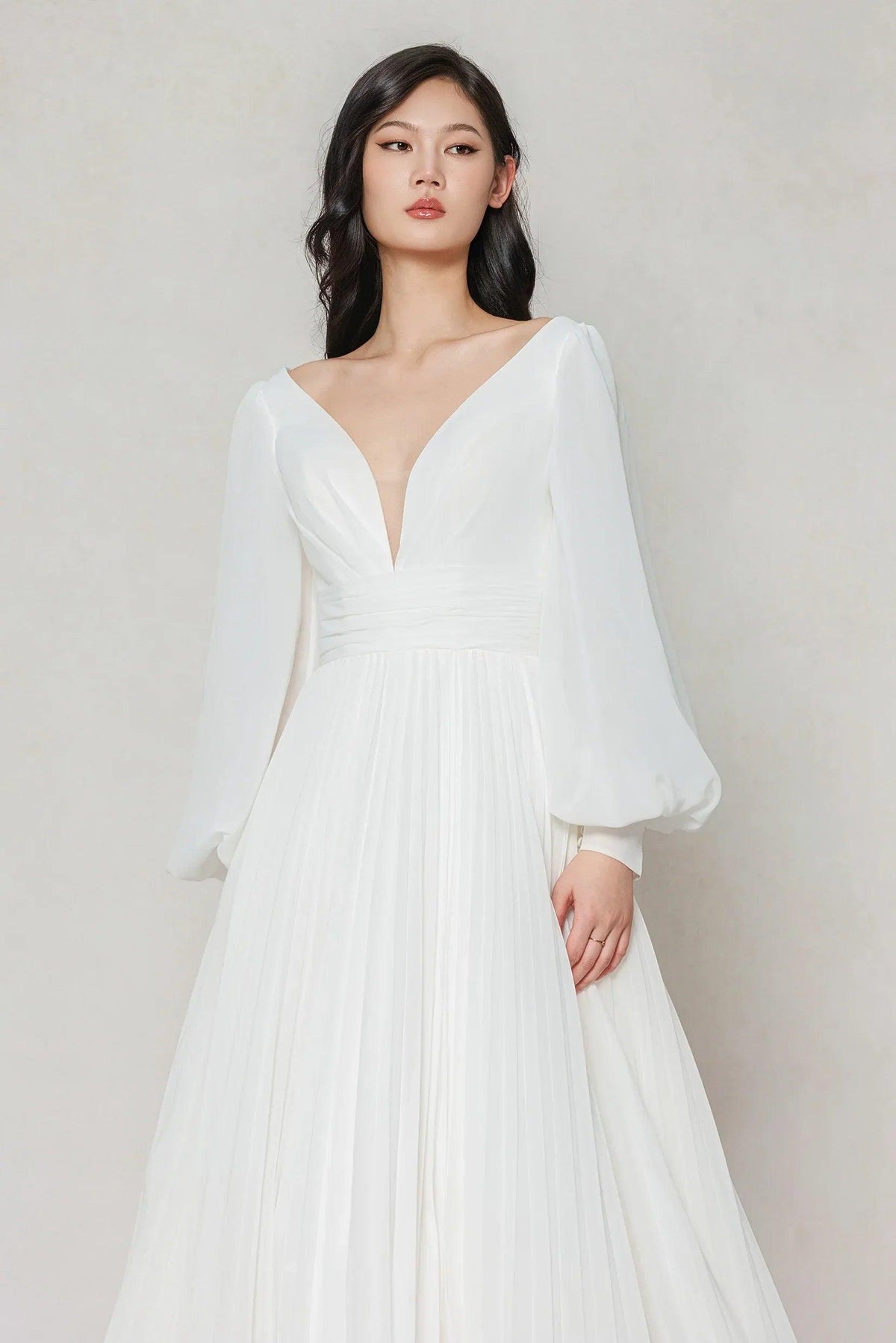 A-Line Court Train Chiffon Wedding Dress CW3626 - 45 Days / As Picture:Ivory/Sand / US0-UK2-EUR30 - COCOMELODY