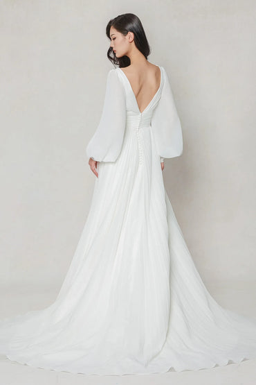 A-Line Court Train Chiffon Wedding Dress CW3626 - COCOMELODY