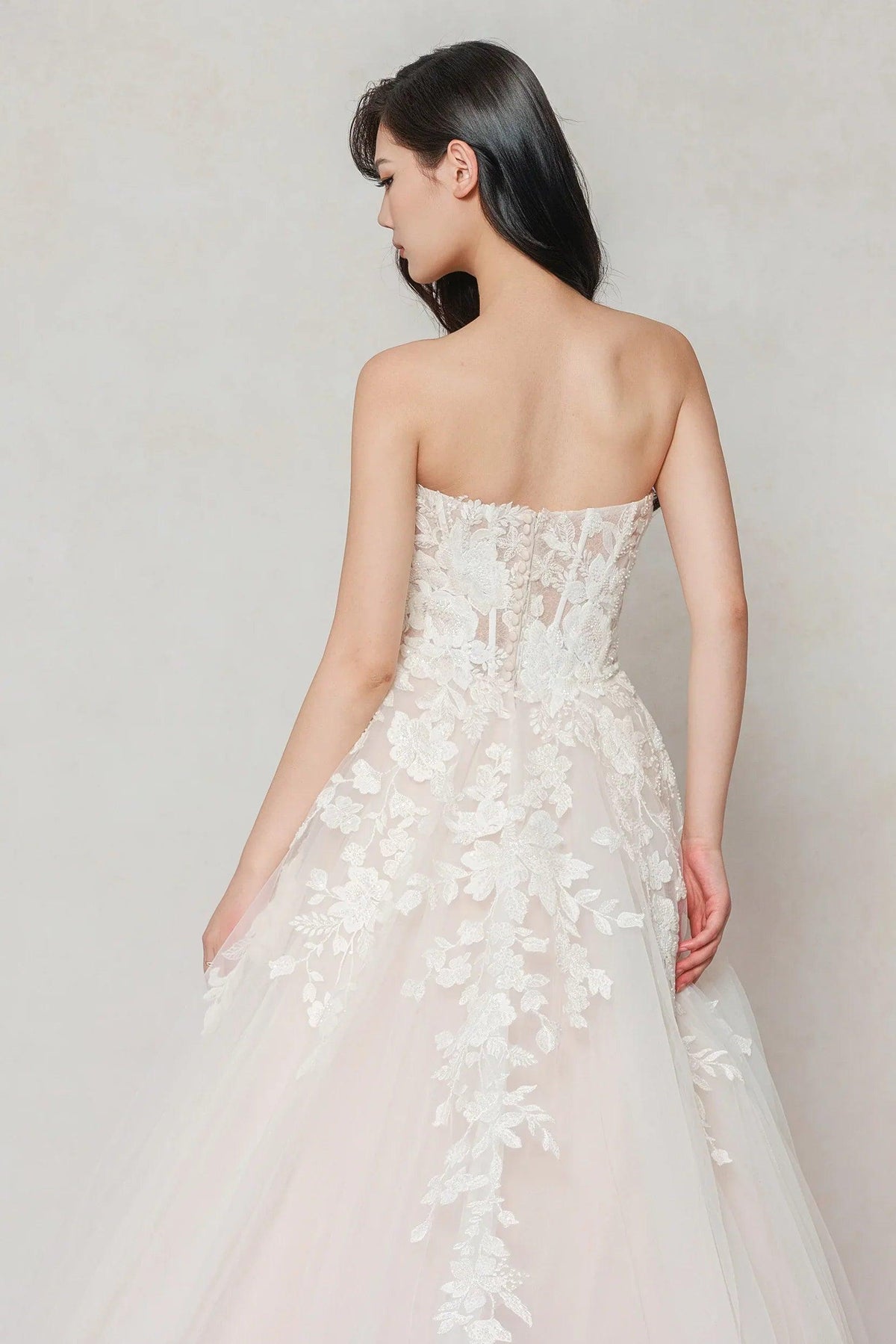 A-Line Sweep-Brush Train Tulle Wedding Dress CW3628 - 45 Days / As Picture:Ivory/Nude / US0-UK2-EUR30 - COCOMELODY