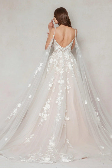 A-Line Sweep-Brush Train Tulle Wedding Dress CW3629 - COCOMELODY