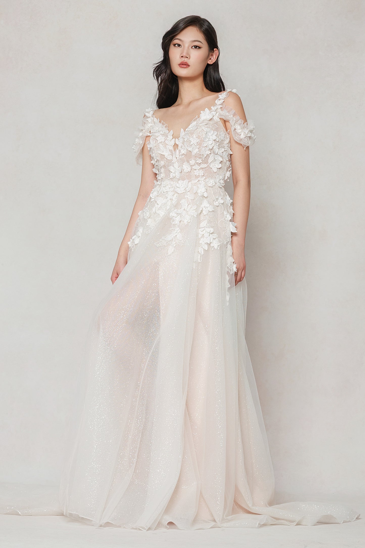 A-Line Sweep-Brush Train Tulle Wedding Dress CW3630