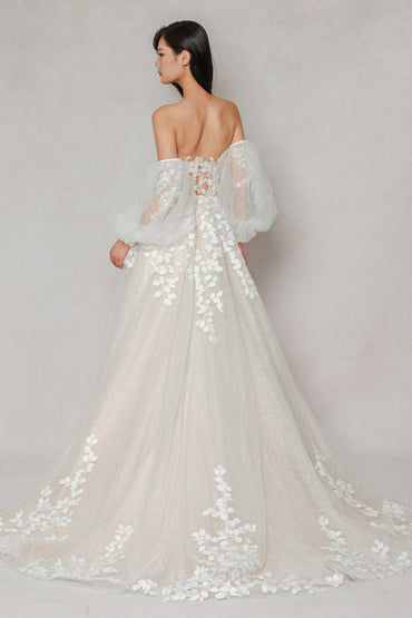 A-Line Sweep-Brush Train Tulle Wedding Dress CW3631