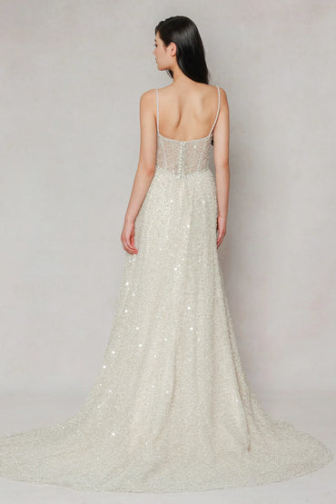 A-Line Court Train Lace Wedding Dress CW3635 - COCOMELODY