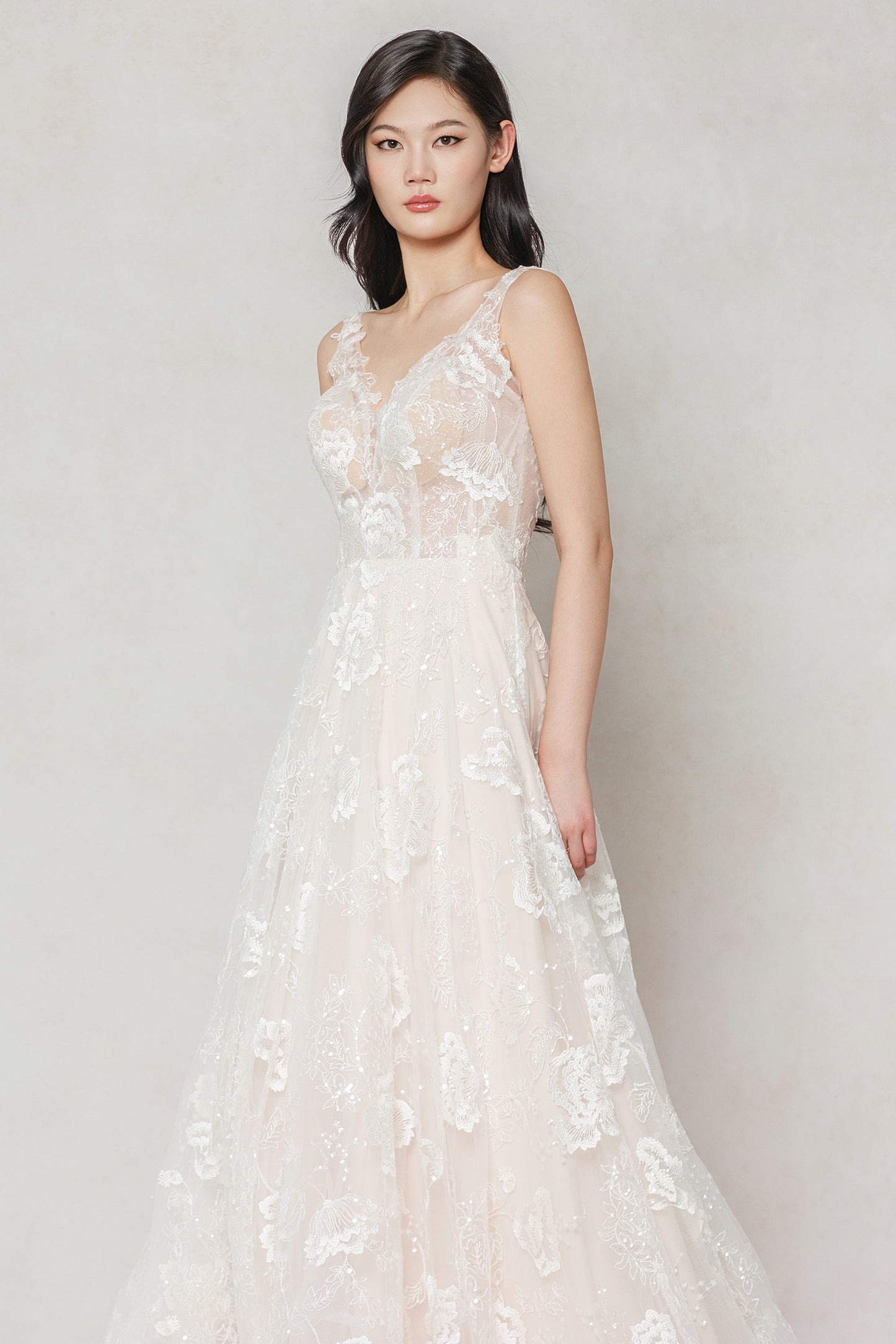 A-Line Court Train Lace Wedding Dress CW3636