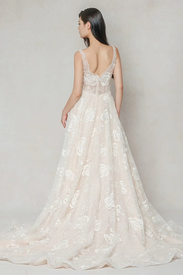 A-Line Court Train Lace Wedding Dress CW3636 - COCOMELODY