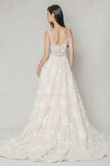 A-Line Court Train Lace Wedding Dress CW3636 - COCOMELODY