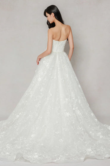 A-Line Court Train Stretch Satin Lace Tulle Wedding Dress CW3638 - COCOMELODY