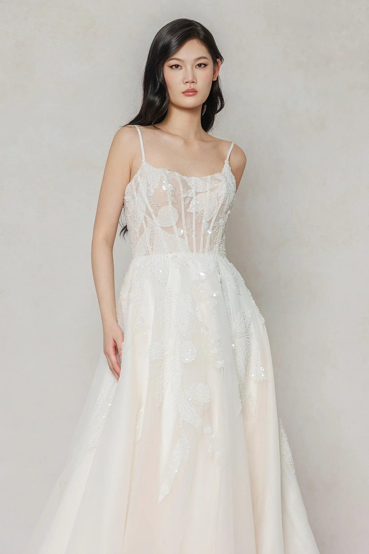 A-Line Court Train Tulle Wedding Dress CW3640 - 45 Days / As Picture:Ivory/Nude / US0-UK2-EUR30 - COCOMELODY