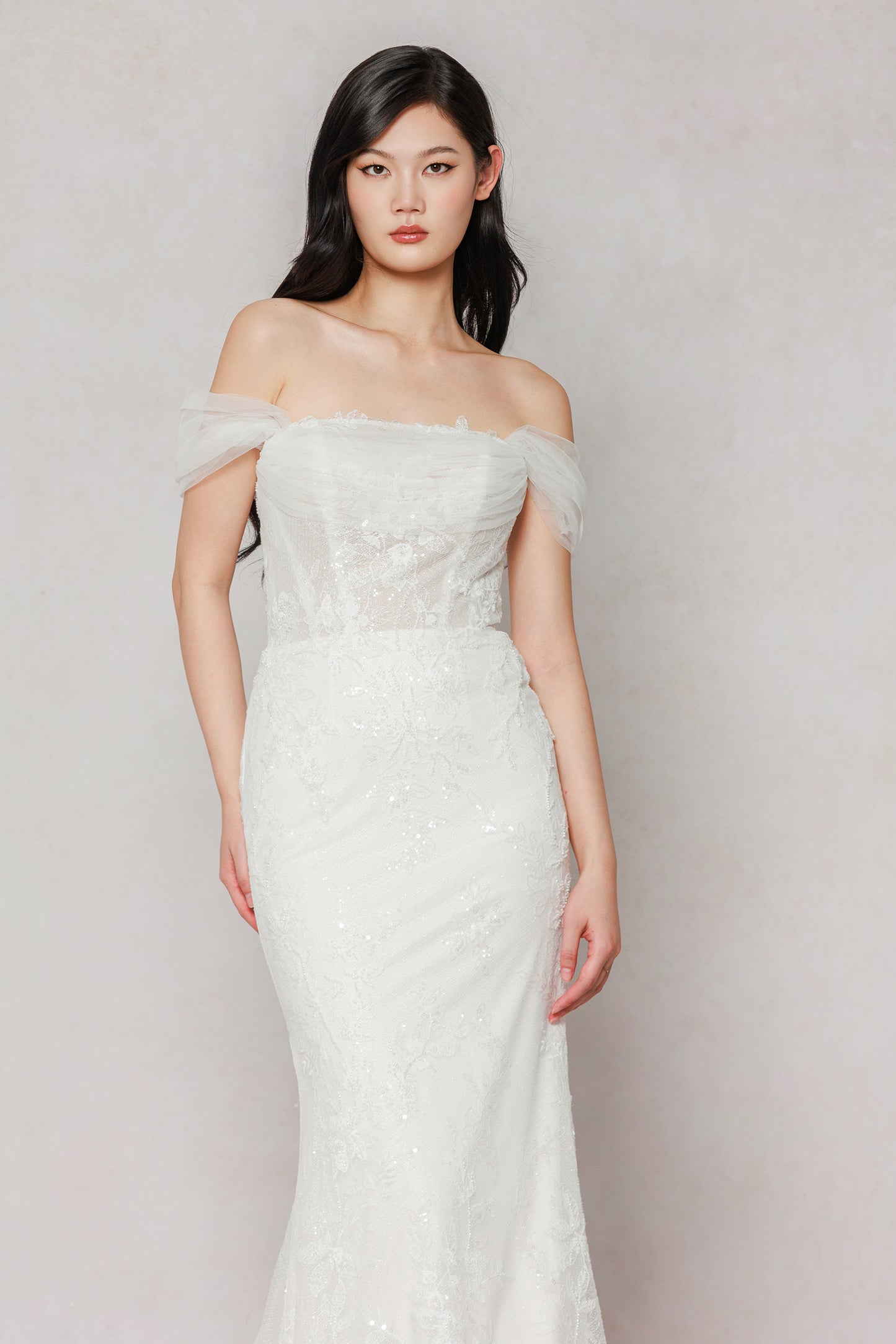 Trumpet-Mermaid Court Train Tulle Wedding Dress CW3642