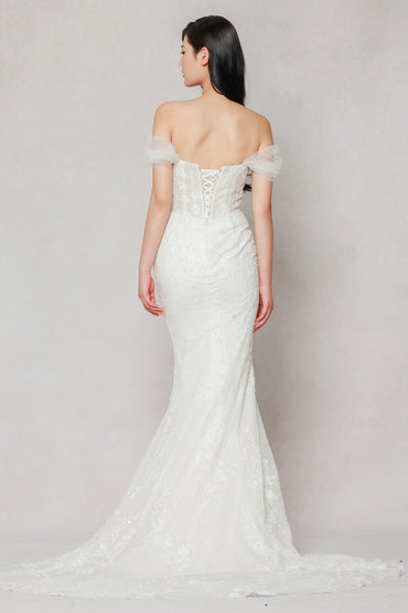 Trumpet-Mermaid Court Train Tulle Wedding Dress CW3642