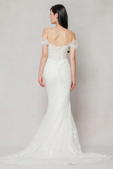 Trumpet-Mermaid Court Train Tulle Wedding Dress CW3642 - COCOMELODY