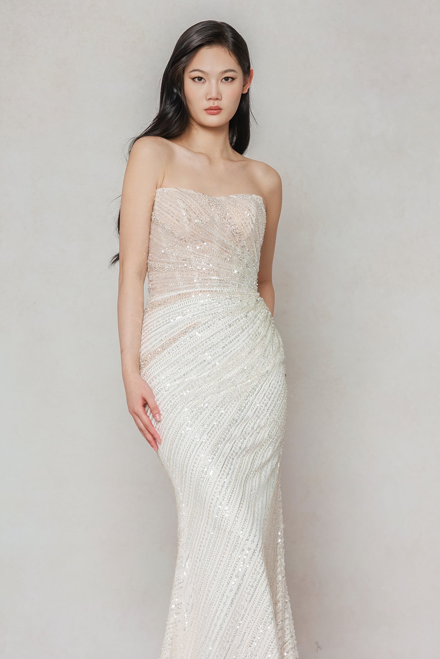 Trumpet-Mermaid Court Train Lace Tulle Wedding Dress CW3645