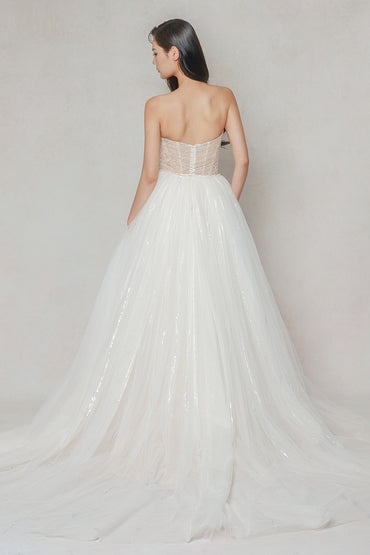 Trumpet-Mermaid Court Train Lace Tulle Wedding Dress CW3645