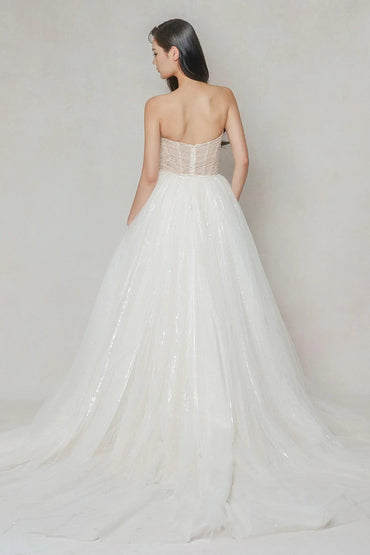Trumpet-Mermaid Court Train Lace Tulle Wedding Dress CW3645 - COCOMELODY