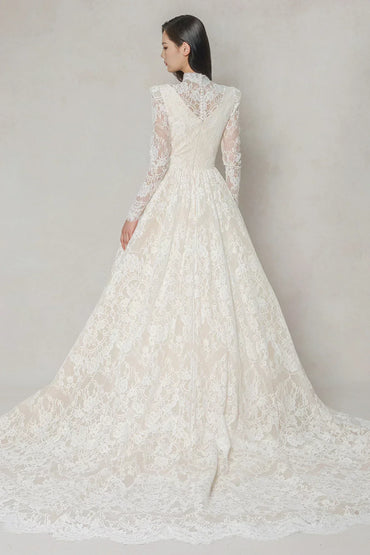 A-Line Chapel Train Lace Tulle Wedding Dress CW3646 - COCOMELODY