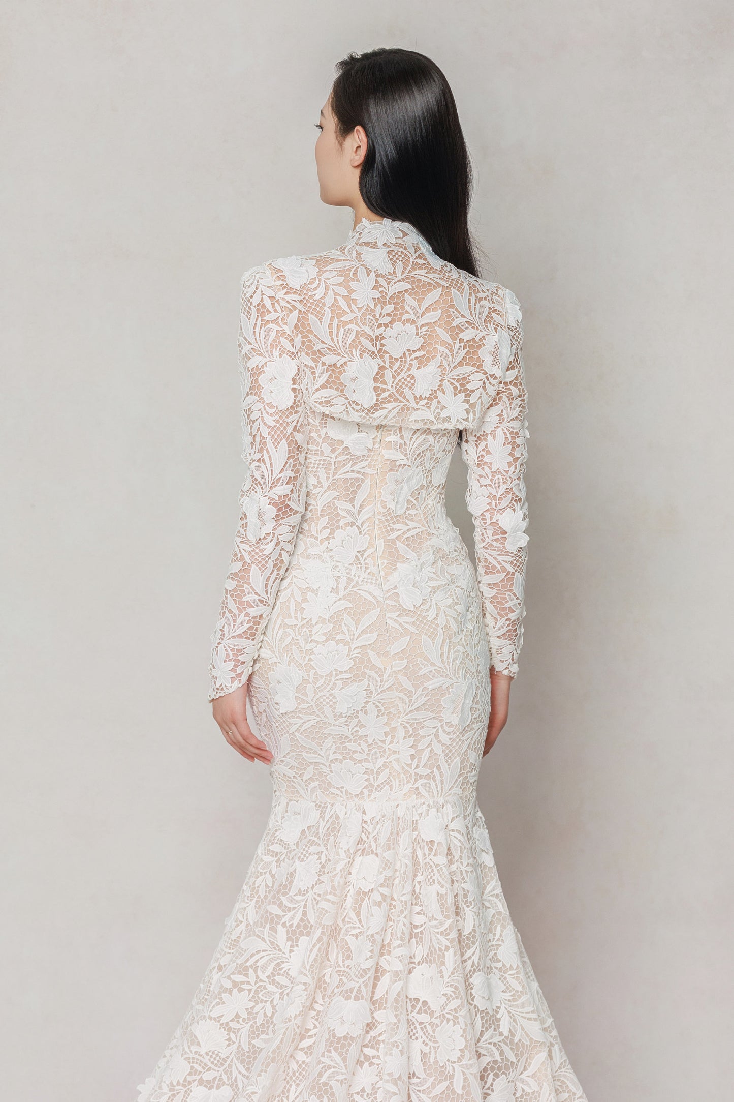 Trumpet-Mermaid Chapel Train Lace Tulle Wedding Dress CW3647