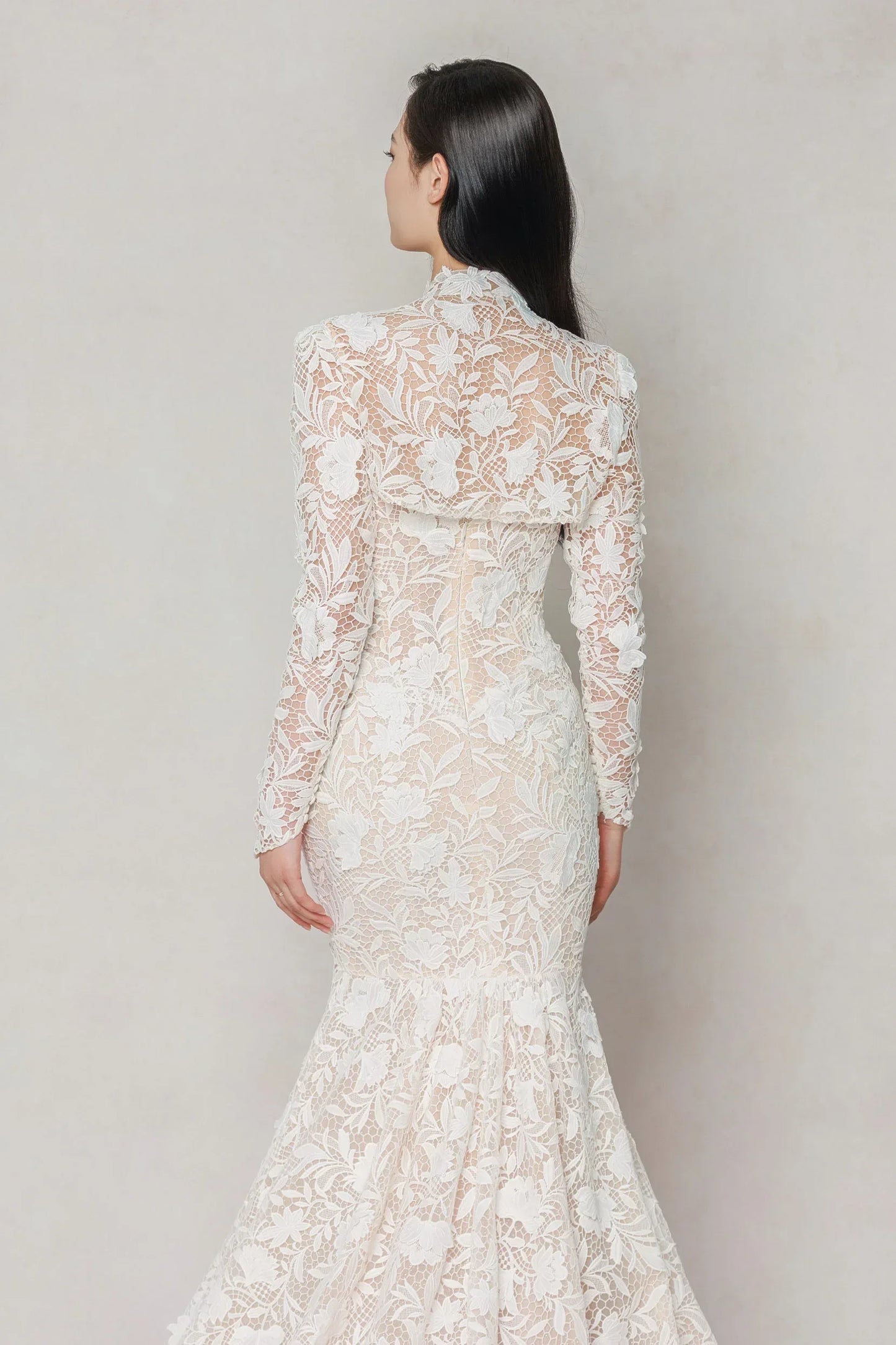 Trumpet-Mermaid Chapel Train Lace Tulle Wedding Dress CW3647 - COCOMELODY