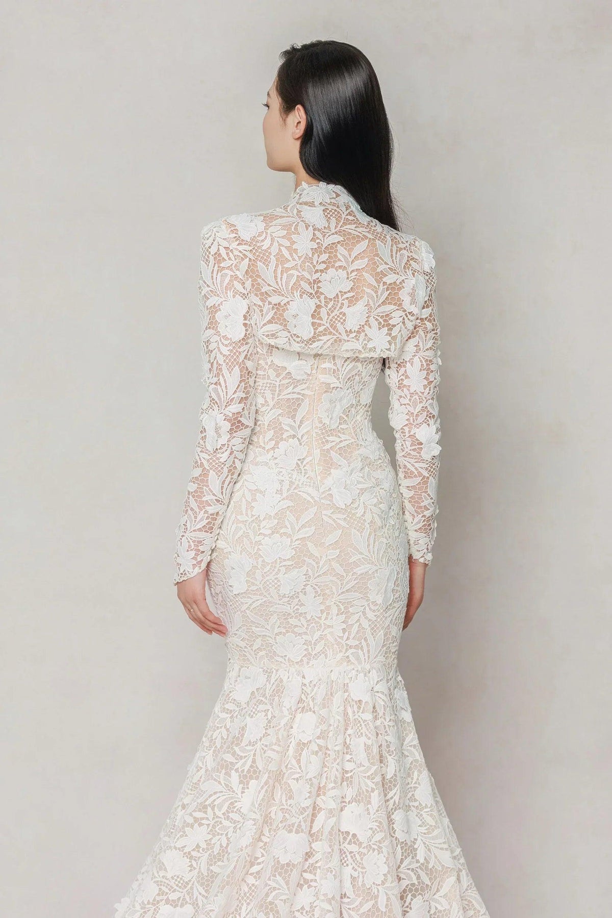 Trumpet-Mermaid Chapel Train Lace Tulle Wedding Dress CW3647 - 45 Days / As Picture:Ivory/Nude / US0-UK2-EUR30 - COCOMELODY