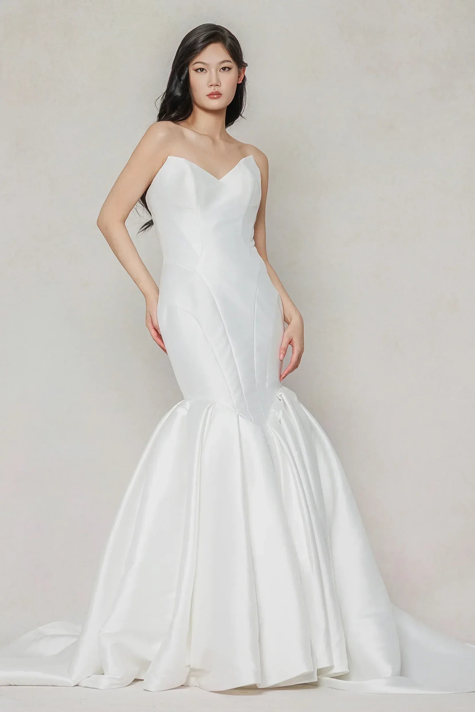 white trumpet mermaid dress Trumpet-Mermaid Court Train Mikado Wedding Dress Appliques COCOMELODY CW3650, 45 Days / Ivory / US0-UK2-EUR30