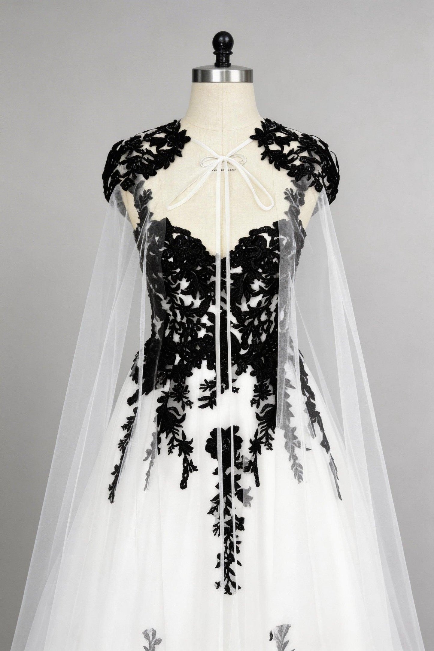 A-Line Court Train Tulle Wedding Dress CW3652 - 35 Days / As Picture:Black/Ivory / US0-UK2-EUR30 - COCOMELODY