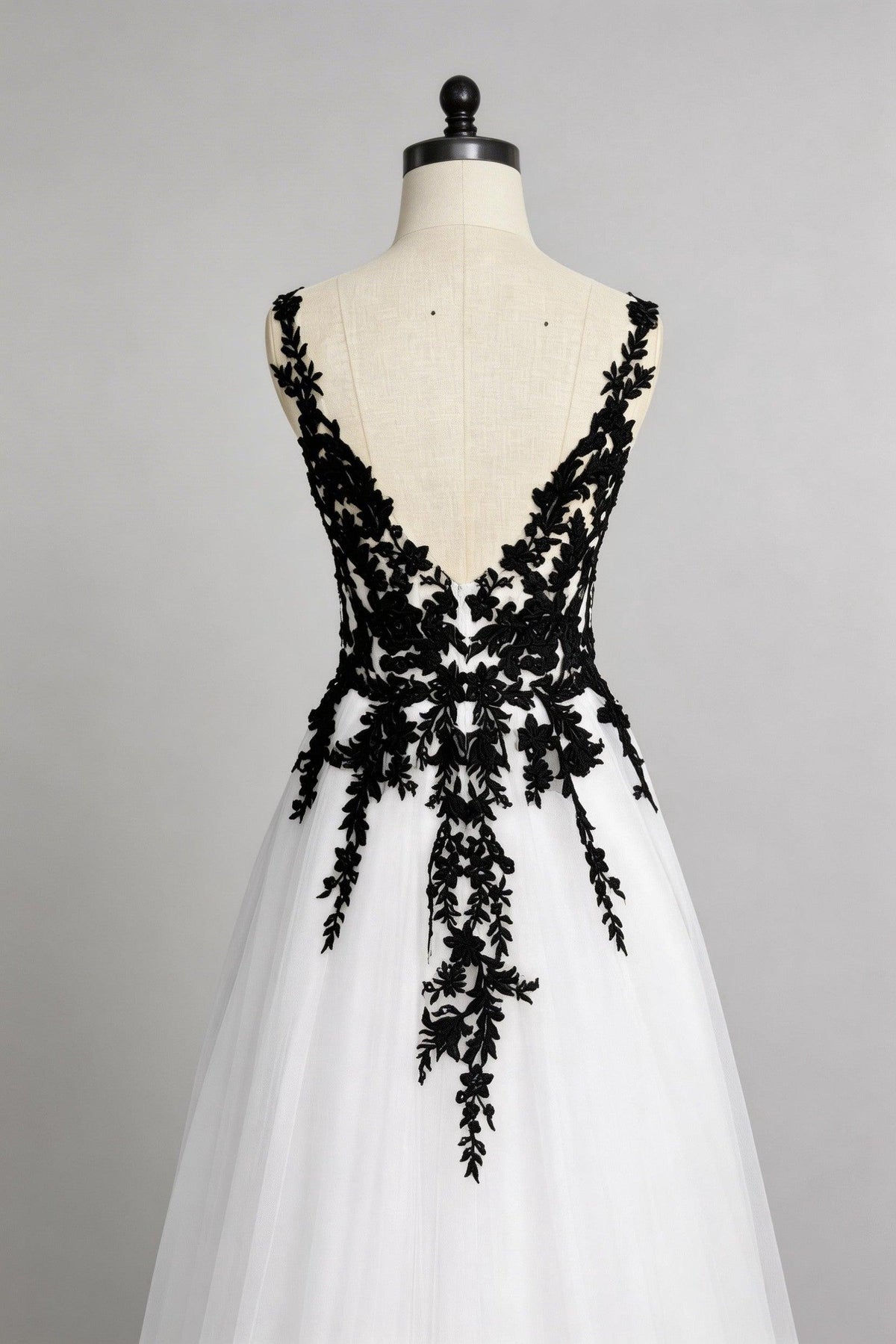 A-Line Court Train Tulle Wedding Dress CW3652 - 35 Days / As Picture:Black/Ivory / US0-UK2-EUR30 - COCOMELODY